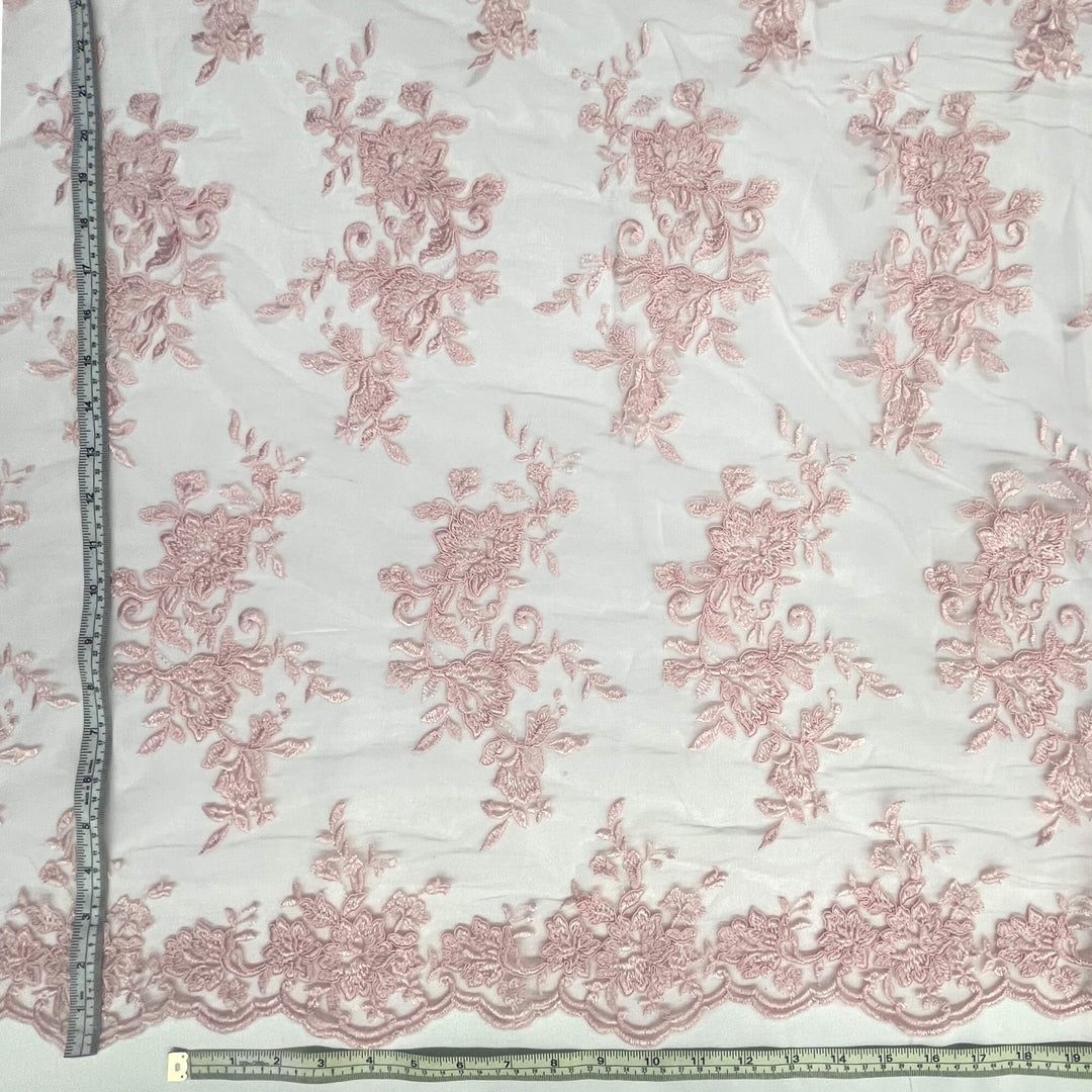 Corded Floral Lace Fabric with Scalloped Edges – Bridal & Dress Lace | Lace USA - 97154W