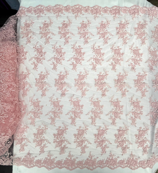 Corded Floral Lace Fabric with Scalloped Edges – Bridal & Dress Lace | Lace USA - 97154W