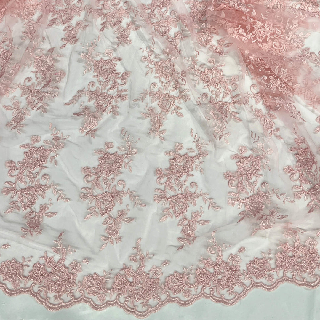 Corded Floral Lace Fabric with Scalloped Edges – Bridal & Dress Lace | Lace USA - 97154W