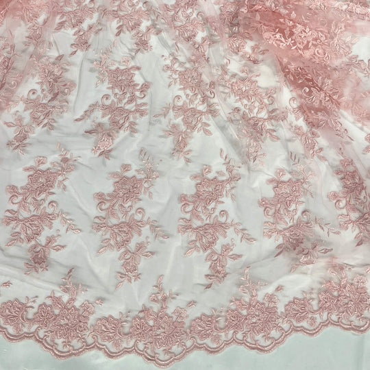 Corded Floral Lace Fabric with Scalloped Edges – Bridal & Dress Lace | Lace USA - 97154W
