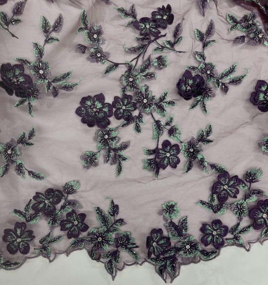 3D Beaded Floral Lace Fabric – Ideal for Quinceañera, Bridesmaids, Dance Costumes| Lace USA - GD-1613