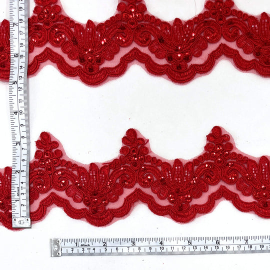 Beaded & Corded Lace Trimming Embroidered on 100% Polyester Net Mesh | Lace USA - KZ-34W-HB