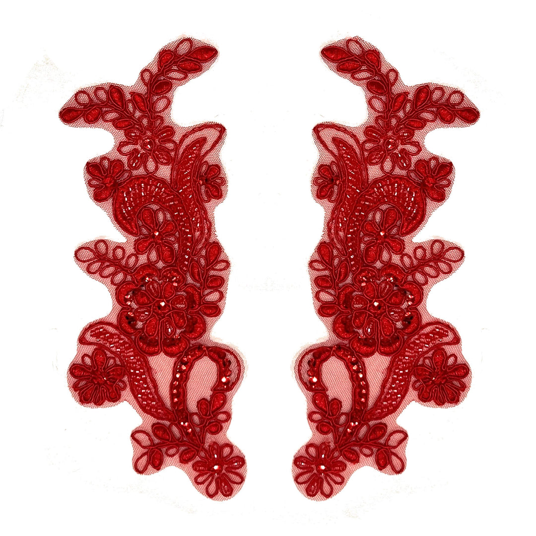 Aplique de encaje floral con cordón y cuentas bordado en organza 100 % poliéster | Encaje EE. UU.