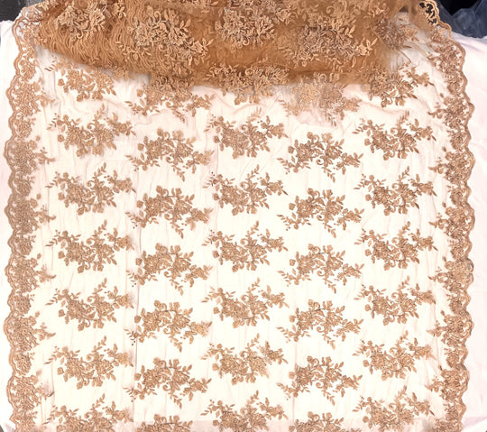 Tela de encaje nupcial con cordón bordada en malla de red 100% poliéster | Encaje EE. UU.