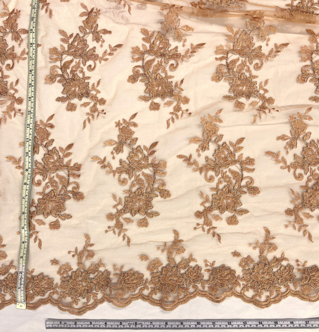 Tela de encaje nupcial con cordón bordada en malla de red 100% poliéster | Encaje EE. UU.