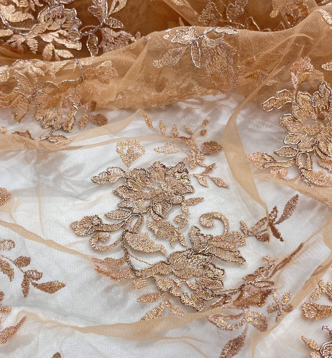 Tela de encaje nupcial con cordón bordada en malla de red 100% poliéster | Encaje EE. UU.