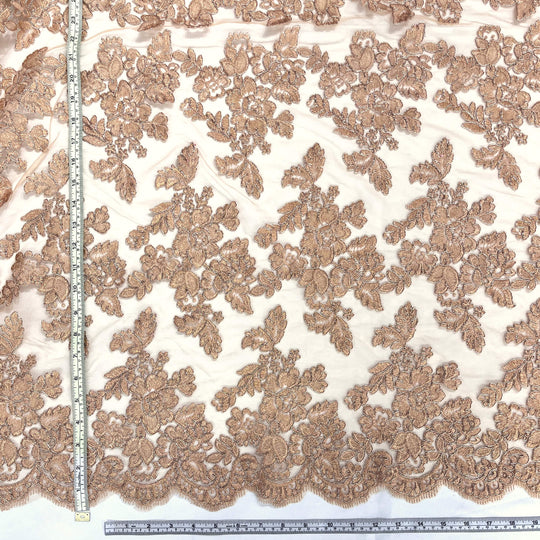 Corded Bridal Lace Fabric Embroidered on 100% Polyester Net Mesh | Lace USA - 95409W