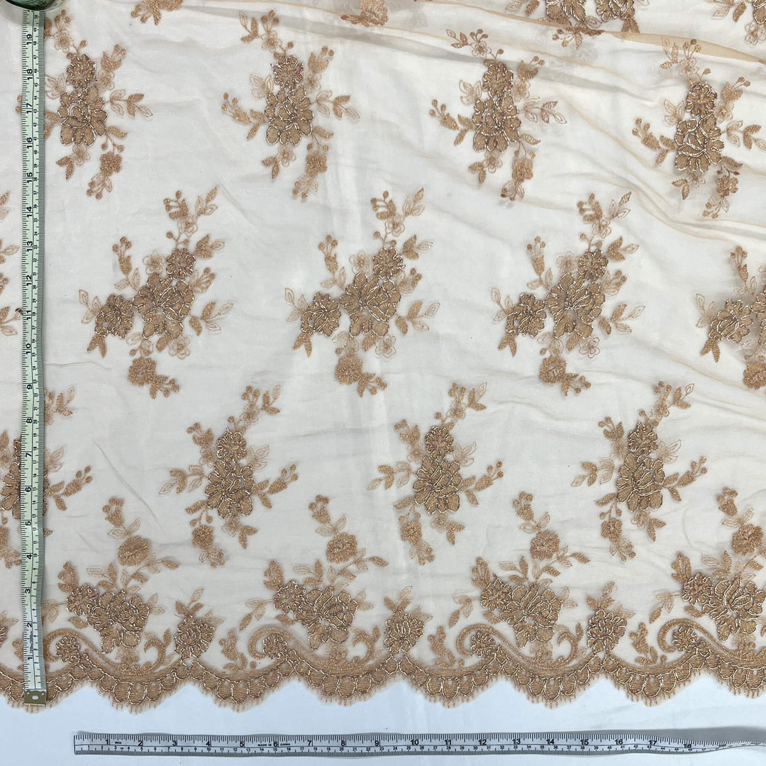 Tela de encaje nupcial con cordón bordada en malla de red 100% poliéster | Encaje EE. UU.