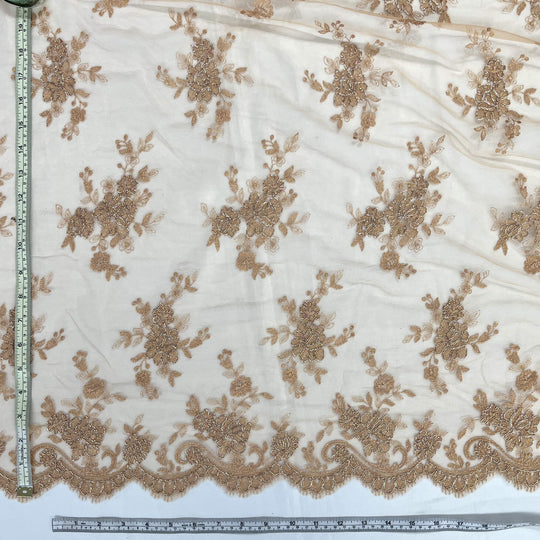 Tela de encaje nupcial con cordón bordada en malla de red 100% poliéster | Encaje EE. UU.