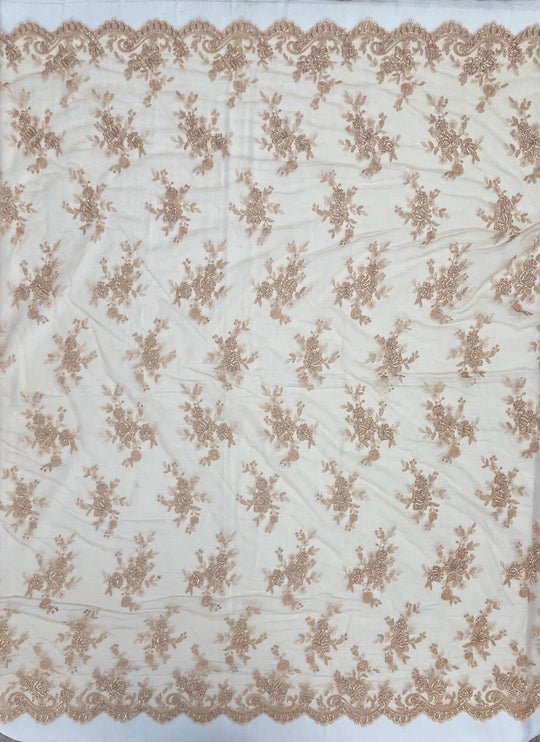 Tela de encaje nupcial con cordón bordada en malla de red 100% poliéster | Encaje EE. UU.