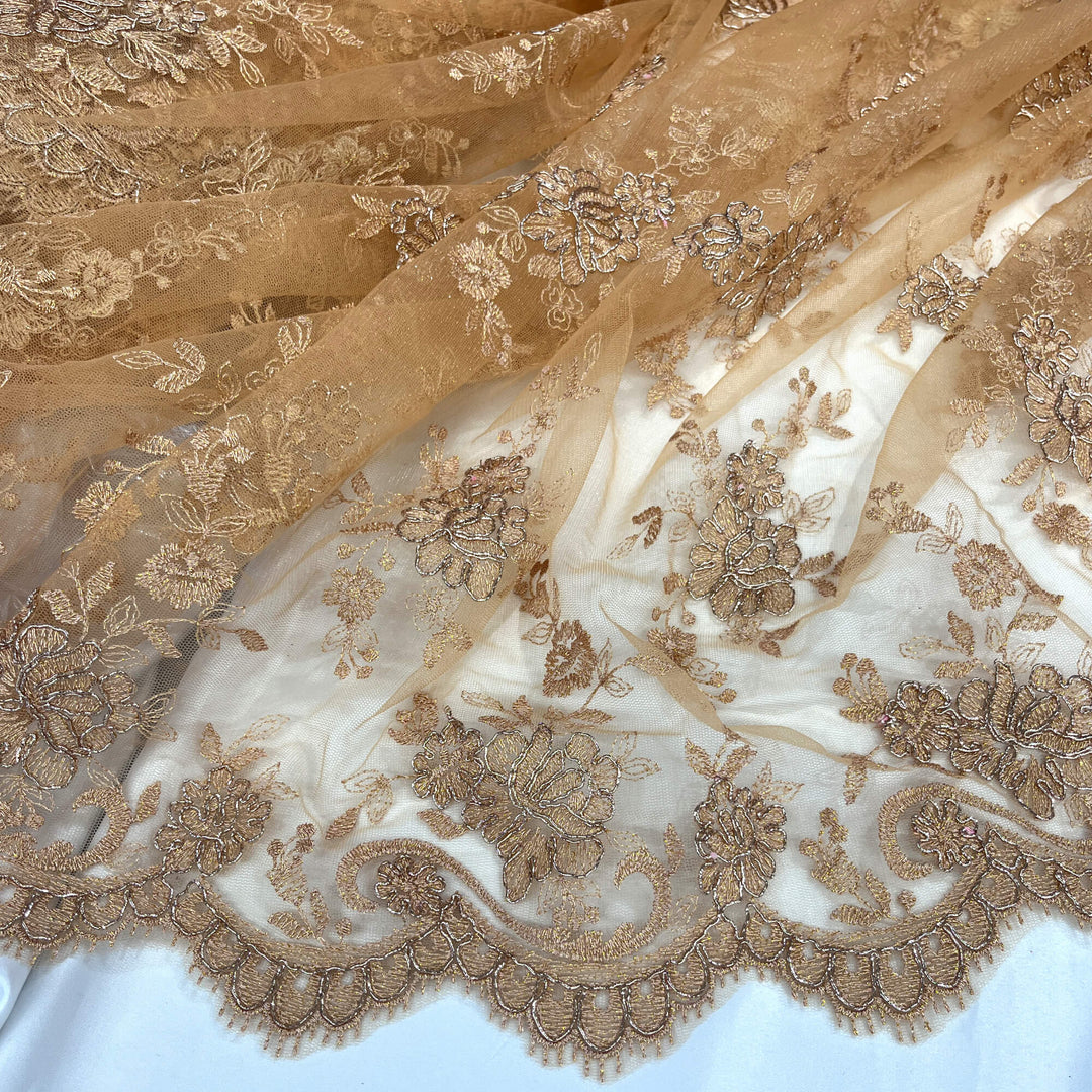 Tela de encaje nupcial con cordón bordada en malla de red 100% poliéster | Encaje EE. UU.