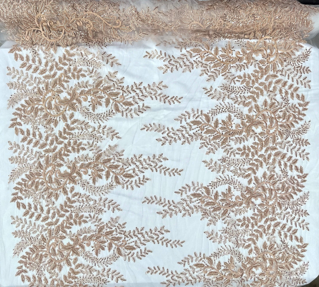 Beaded & Sequined Lace Fabric Embroidered on 100% Polyester Net Mesh | Lace USA - GD-67216