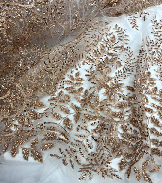 Beaded & Sequined Lace Fabric Embroidered on 100% Polyester Net Mesh | Lace USA - GD-67216