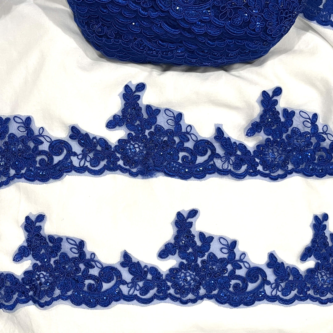 Beaded & Corded Lace Trimming Embroidered on 100% Polyester Net Mesh | Lace USA - 96796W-HB