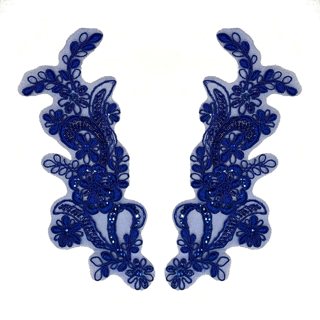 Aplique de encaje floral con cordón y cuentas bordado en organza 100 % poliéster | Encaje EE. UU.