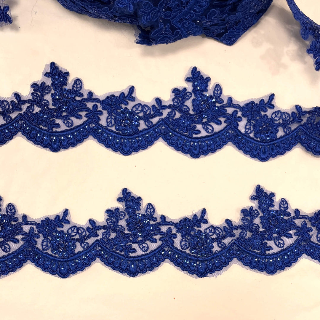 Adorno de encaje floral con cordón y cuentas bordado en malla de red 100 % poliéster | Encaje EE. UU.