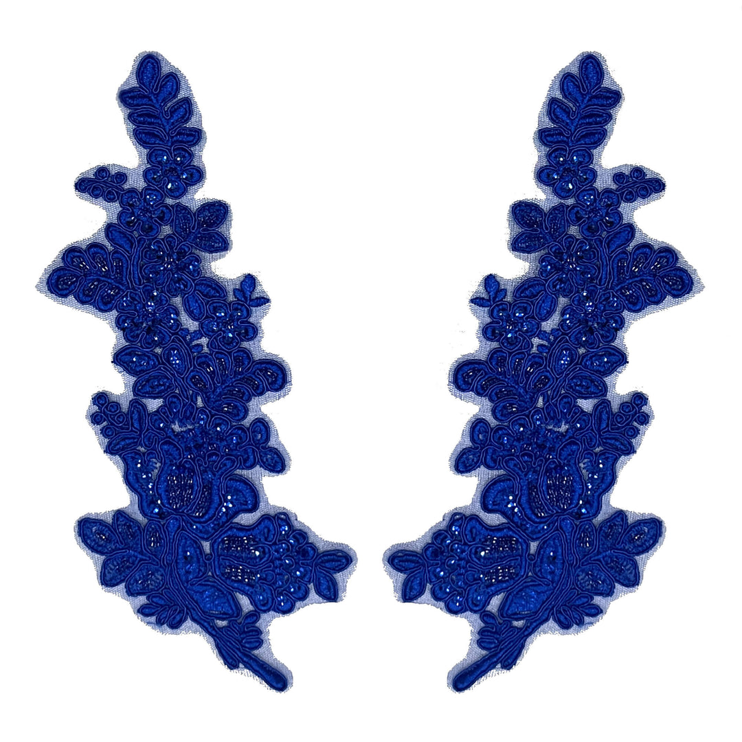 Beaded & Corded Floral Lace Applique Embroidered on 100% Polyester Net Mesh | Lace USA - 91398N-BP