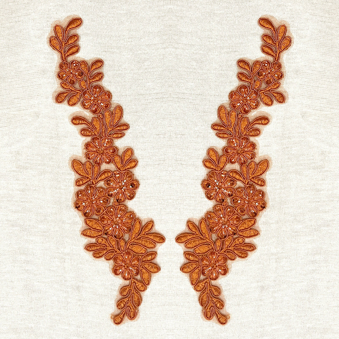 Apliques de encaje floral con cuentas y cordones bordados en malla de red 100% poliéster | Encaje EE.UU. - 95969W-HB