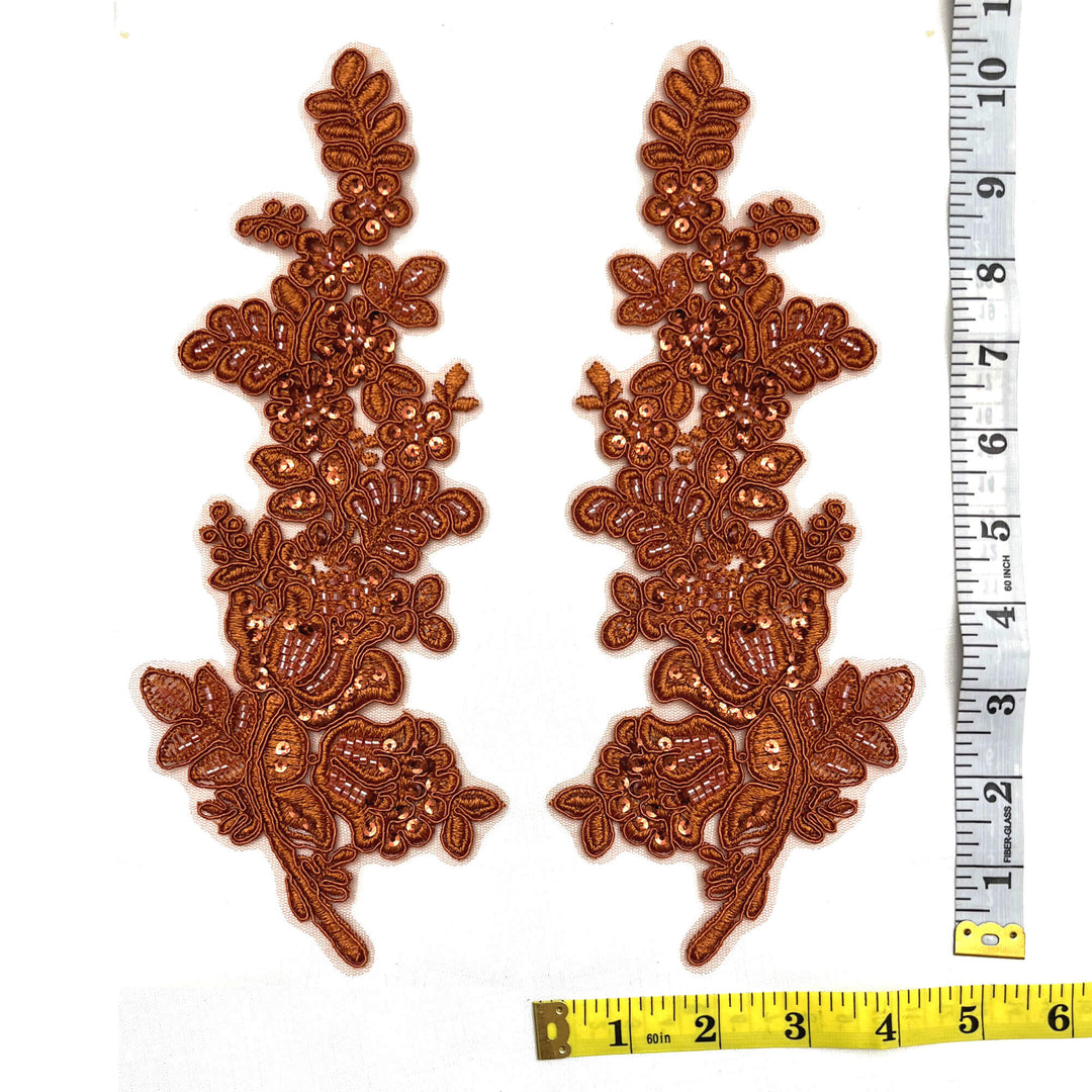 Aplique de encaje floral con cordón y cuentas bordado en malla de red 100 % poliéster | Encaje EE. UU.