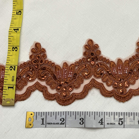 Beaded & Corded Lace Trimming Embroidered on 100% Polyester Net Mesh | Lace USA - KZ-34W-HB