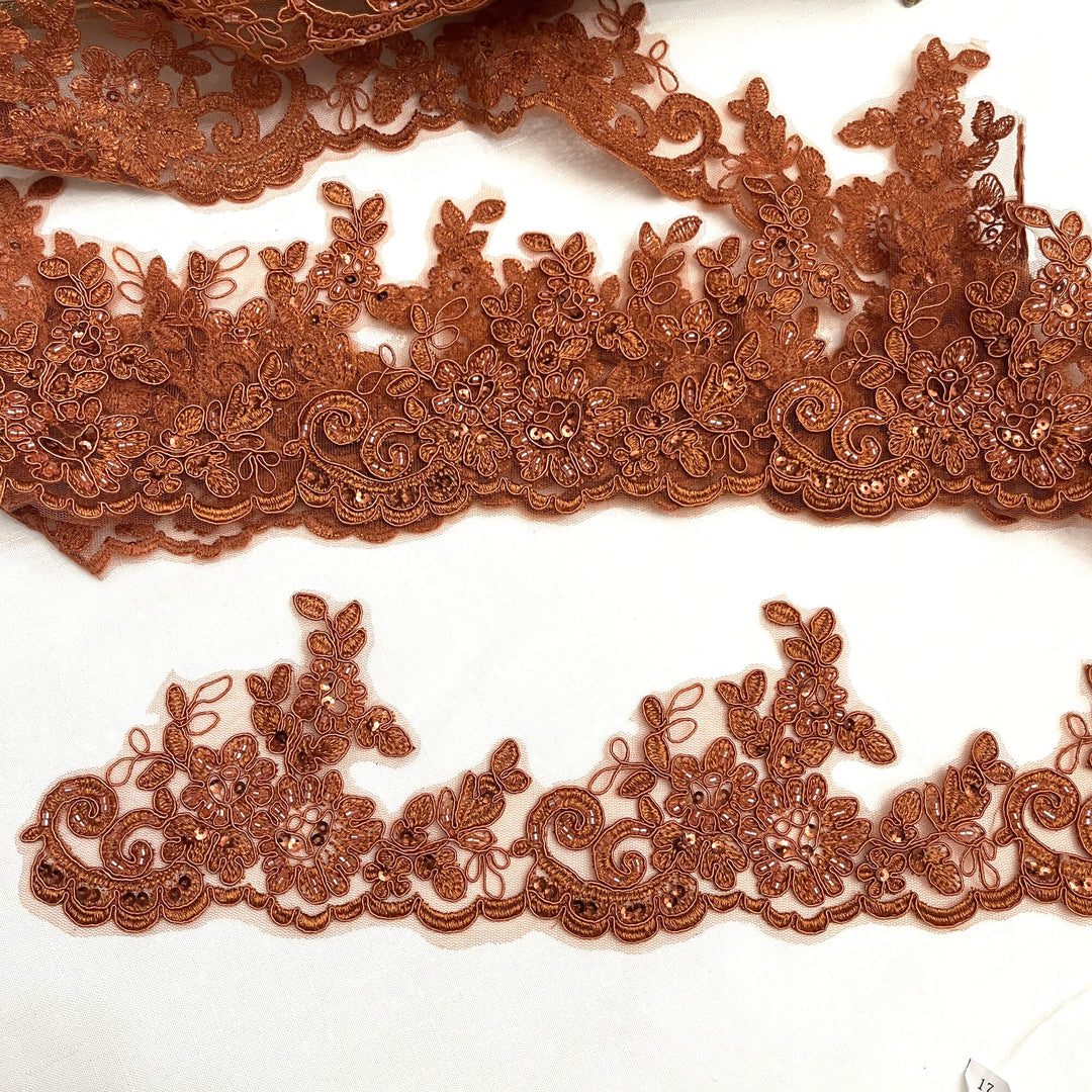 Ribete de encaje con cordón y cuentas bordado en organza 100 % poliéster | Encaje EE. UU.