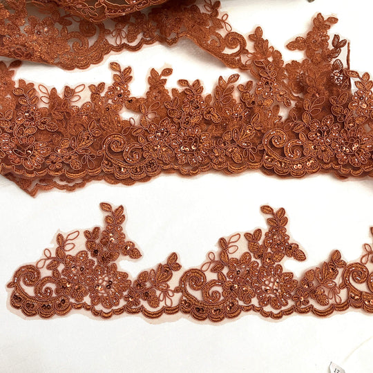 Ribete de encaje con cordón y cuentas bordado en organza 100 % poliéster | Encaje EE. UU.