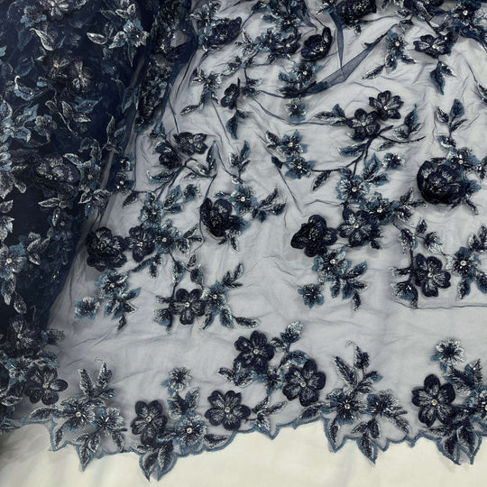 3D Beaded Floral Lace Fabric – Ideal for Quinceañera, Bridesmaids, Dance Costumes| Lace USA - GD-1613