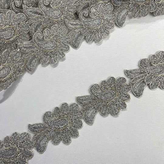 Corded Lace Trimming Embroidered on 100% Polyester Net Mesh | Lace USA - 96753W