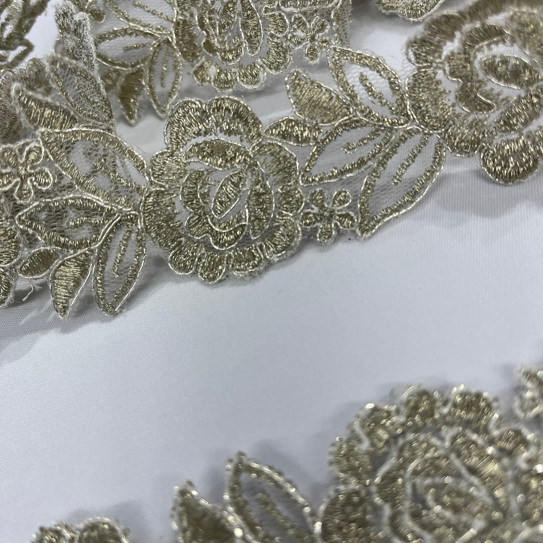 Corded Lace Trimming Embroidered on 100% Polyester Net Mesh | Lace USA - 97109W
