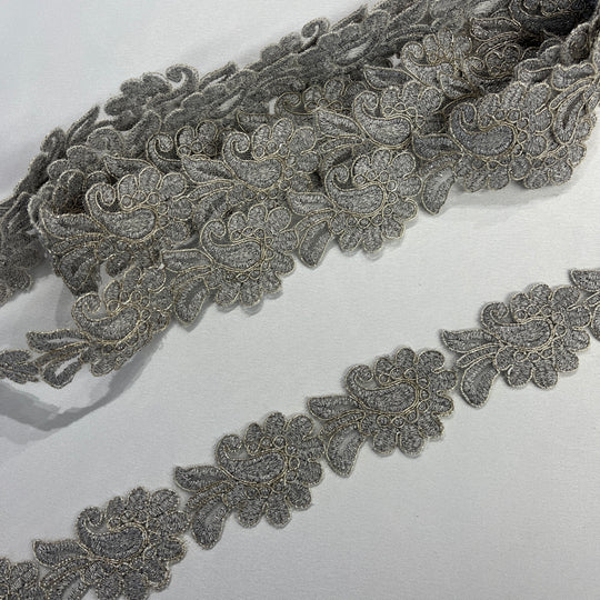 Corded Lace Trimming Embroidered on 100% Polyester Net Mesh | Lace USA - 96753W