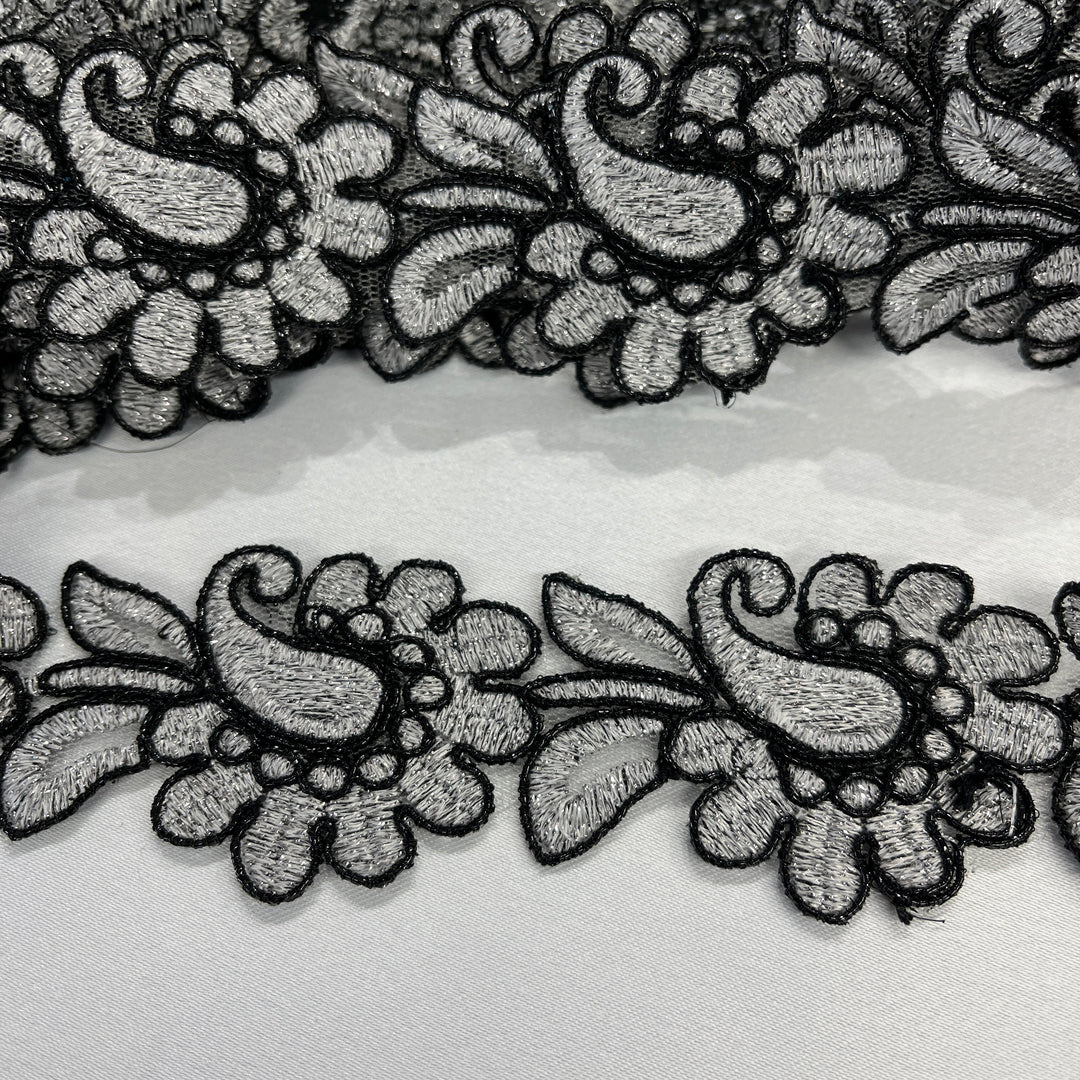 Corded Lace Trimming Embroidered on 100% Polyester Net Mesh | Lace USA - 96753W