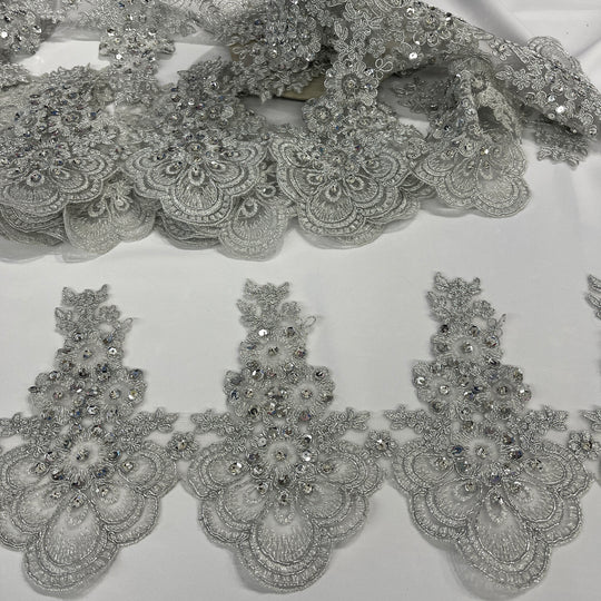 Beaded & Corded Lace Trimming Embroidered on 100% Polyester Net Mesh | Lace USA - 97015W-BP