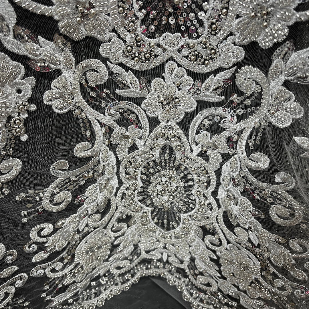 Beaded Lace Fabric Embroidered on 100% Polyester Net Mesh Lace USA - GD-11905