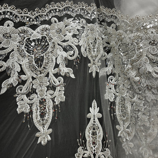Beaded Lace Fabric Embroidered on 100% Polyester Net Mesh Lace USA - GD-11905