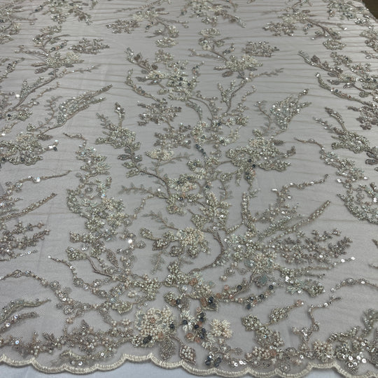 Beaded Lace Fabric Embroidered on 100% Polyester Net Mesh | Lace USA - GD-26228