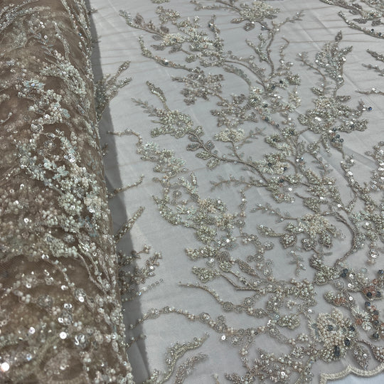 Beaded Lace Fabric Embroidered on 100% Polyester Net Mesh | Lace USA - GD-26228