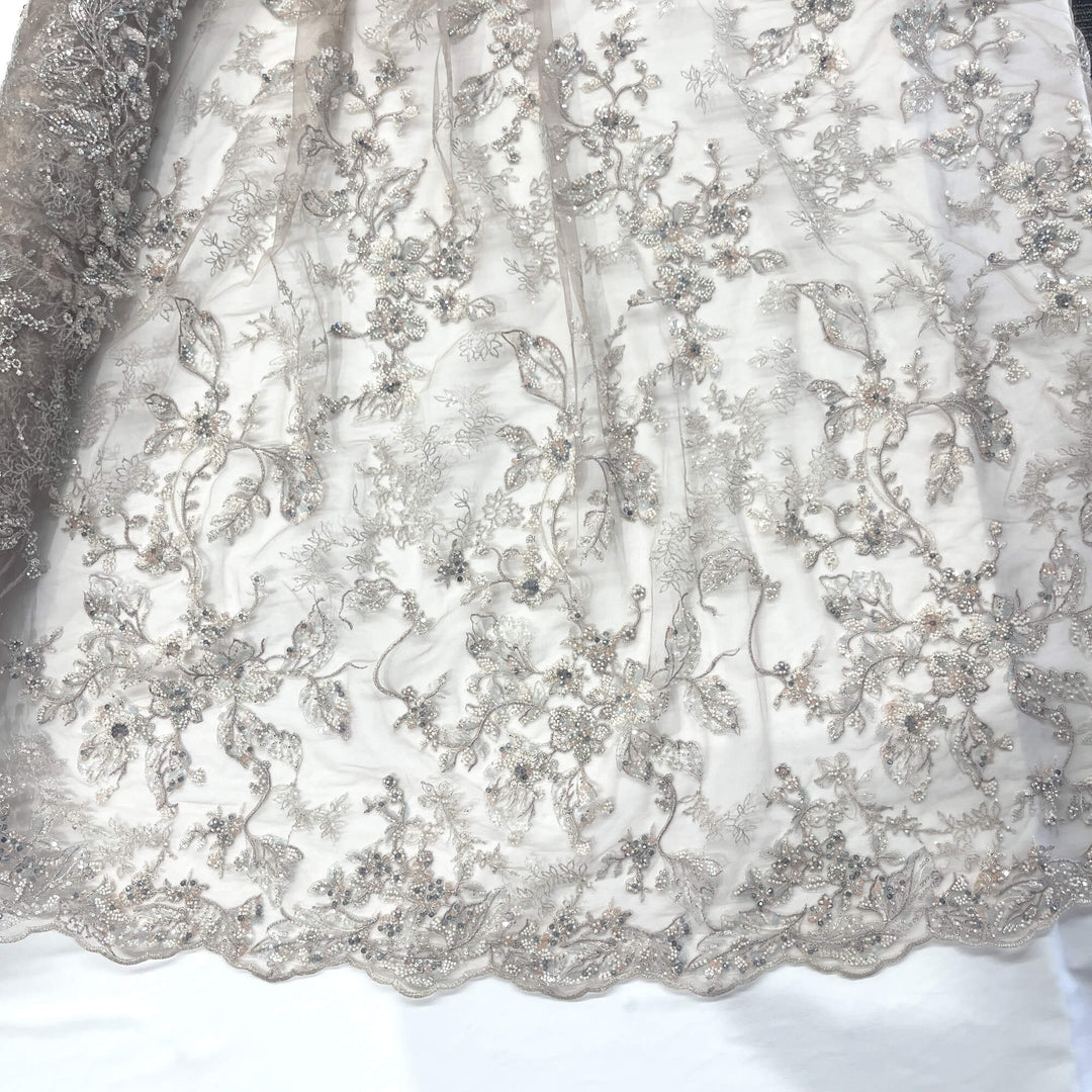 Beaded Lace Fabric Embroidered on 100% Polyester Net Mesh | Lace USA - GD-26229