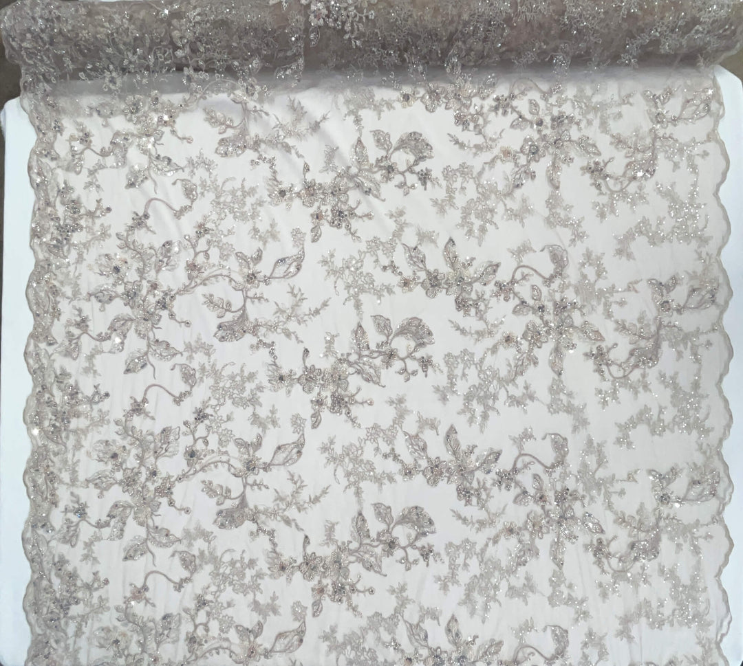 Beaded Lace Fabric Embroidered on 100% Polyester Net Mesh | Lace USA - GD-26229