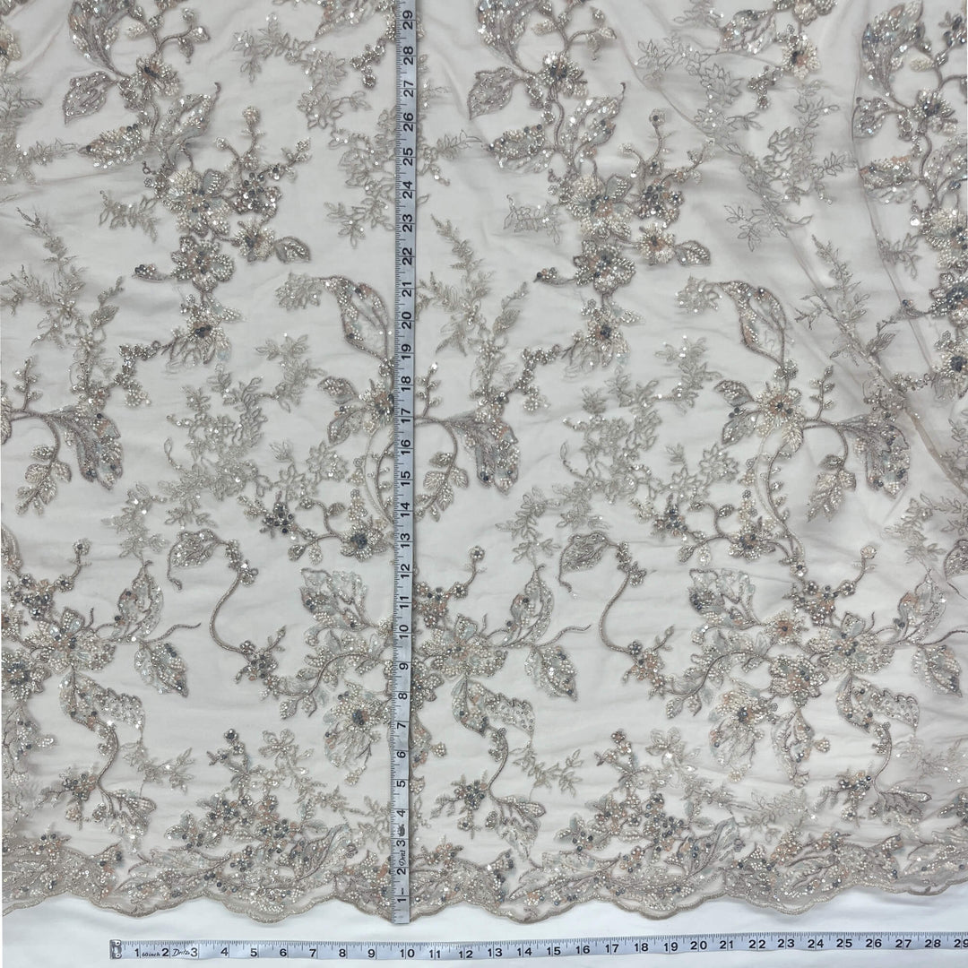 Beaded Lace Fabric Embroidered on 100% Polyester Net Mesh | Lace USA - GD-26229