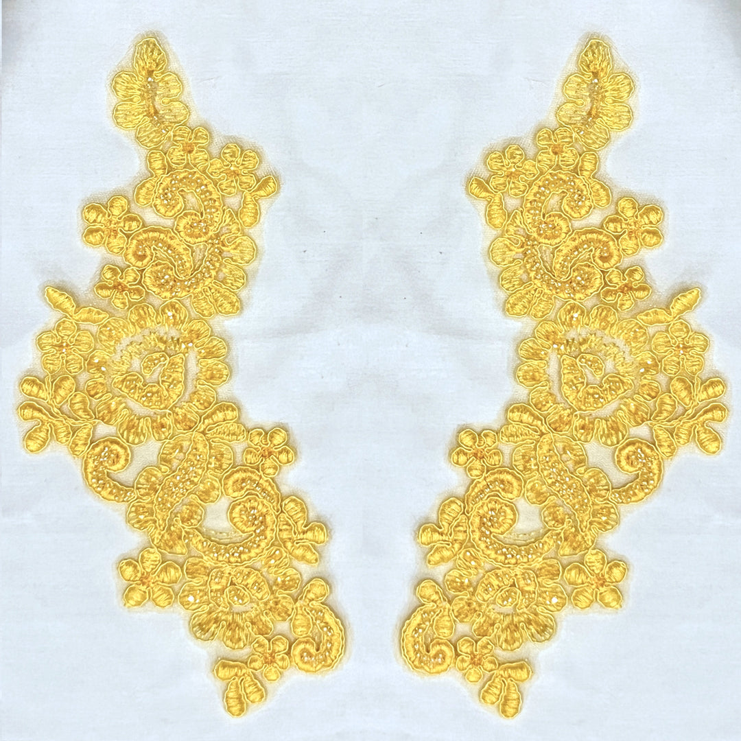 Beaded & Corded Floral Lace Applique Embroidered on 100% Polyester | Lace USA - KZ-25-HB