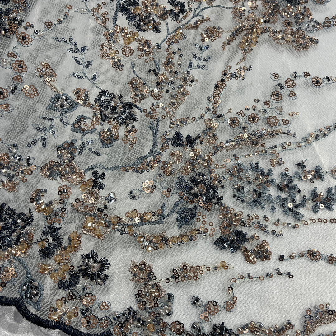 Beaded Lace Fabric Embroidered on 100% Polyester Net Mesh | Lace USA - GD-26228
