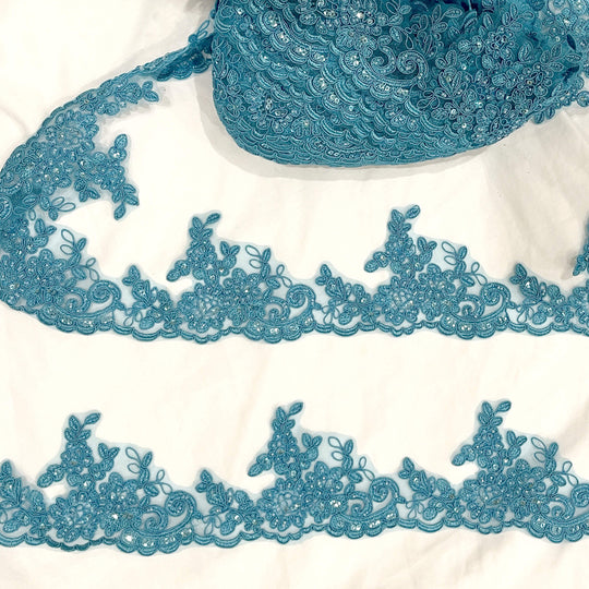 Beaded & Corded Lace Trimming Embroidered on 100% Polyester Net Mesh | Lace USA - 96796W-HB