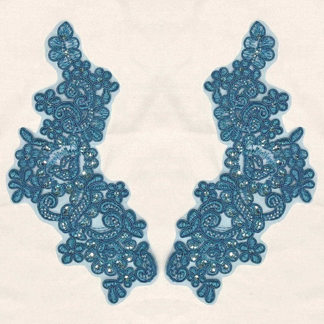Beaded & Corded Floral Lace Applique Embroidered on 100% Polyester | Lace USA - KZ-25-HB