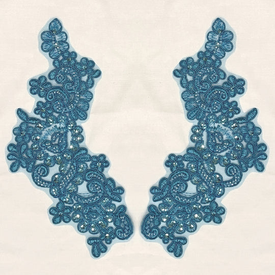 Beaded & Corded Floral Lace Applique Embroidered on 100% Polyester | Lace USA - KZ-25-HB