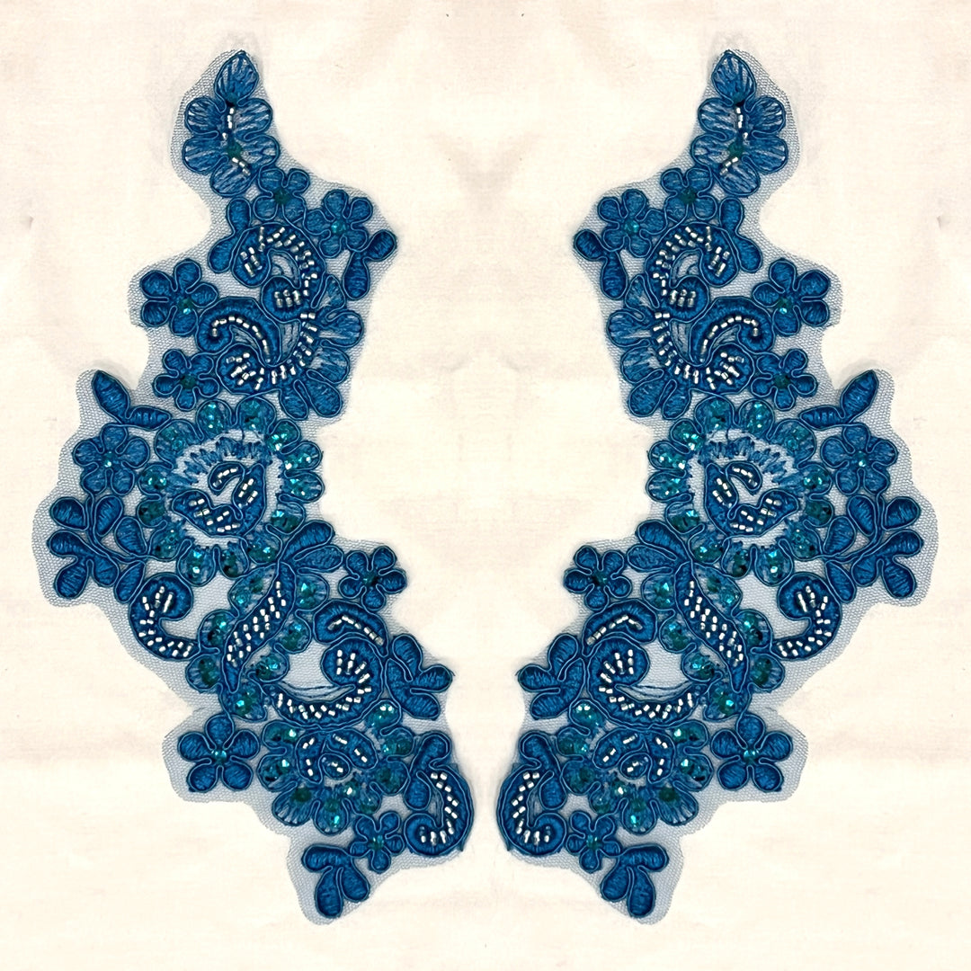 Beaded & Corded Floral Lace Applique Embroidered on 100% Polyester | Lace USA - KZ-25-HB