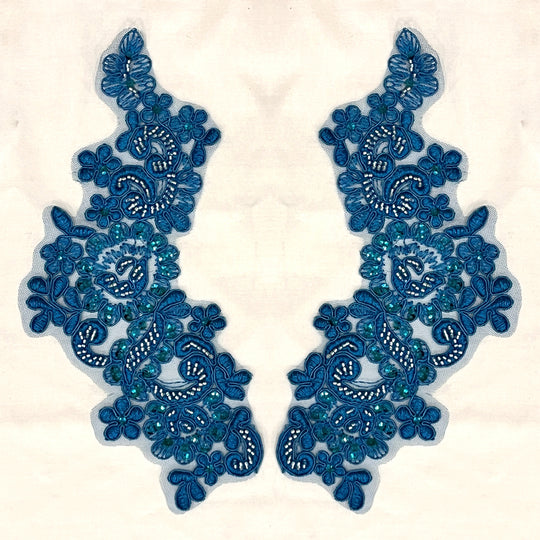 Beaded & Corded Floral Lace Applique Embroidered on 100% Polyester | Lace USA - KZ-25-HB