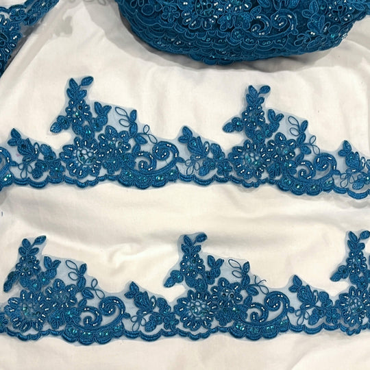 Beaded & Corded Lace Trimming Embroidered on 100% Polyester Net Mesh | Lace USA - 96796W-HB
