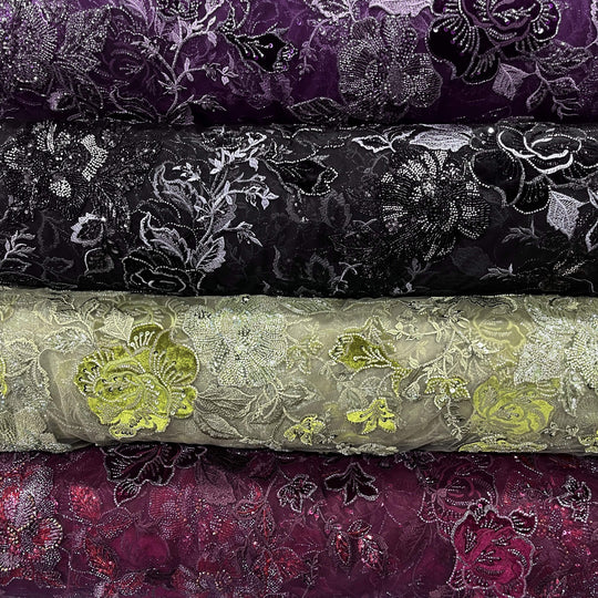 Beaded Lace Fabric Embroidered on 100% Polyester Net Mesh & Velvet | Lace USA - GD-2529