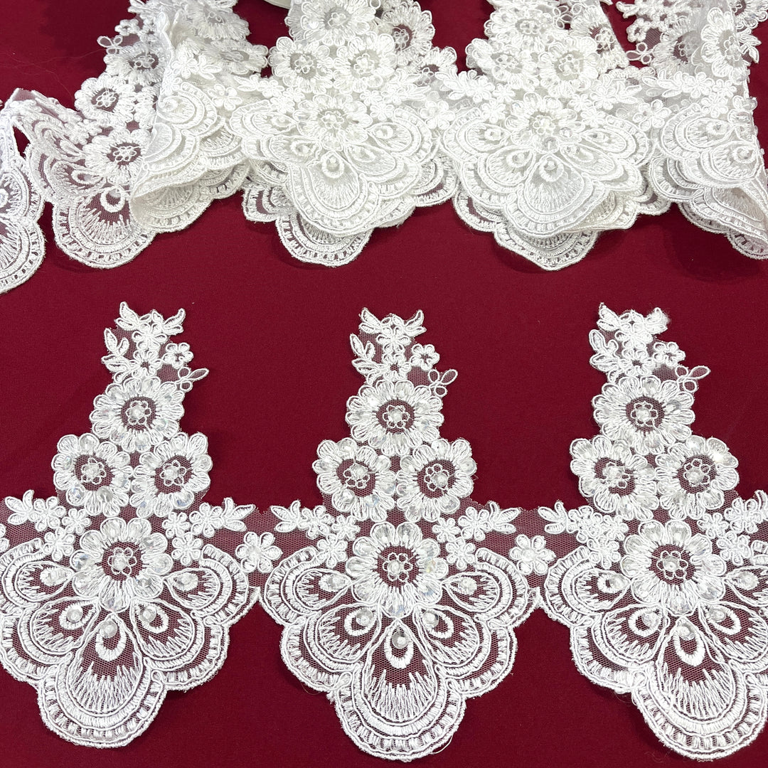 Beaded & Corded Lace Trimming Embroidered on 100% Polyester Net Mesh | Lace USA - 97015W-BP