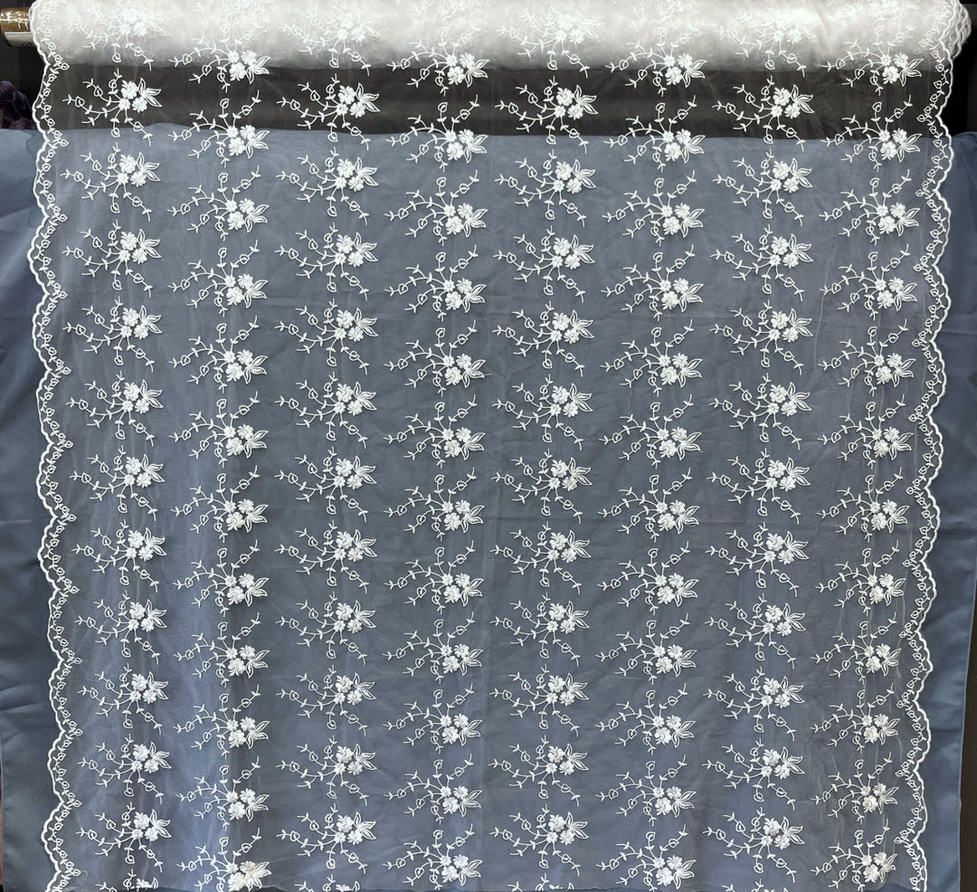 Floral Embroidered Lace Fabric with Scalloped Edges – Bridal, Baptism -Lace USA 30517W
